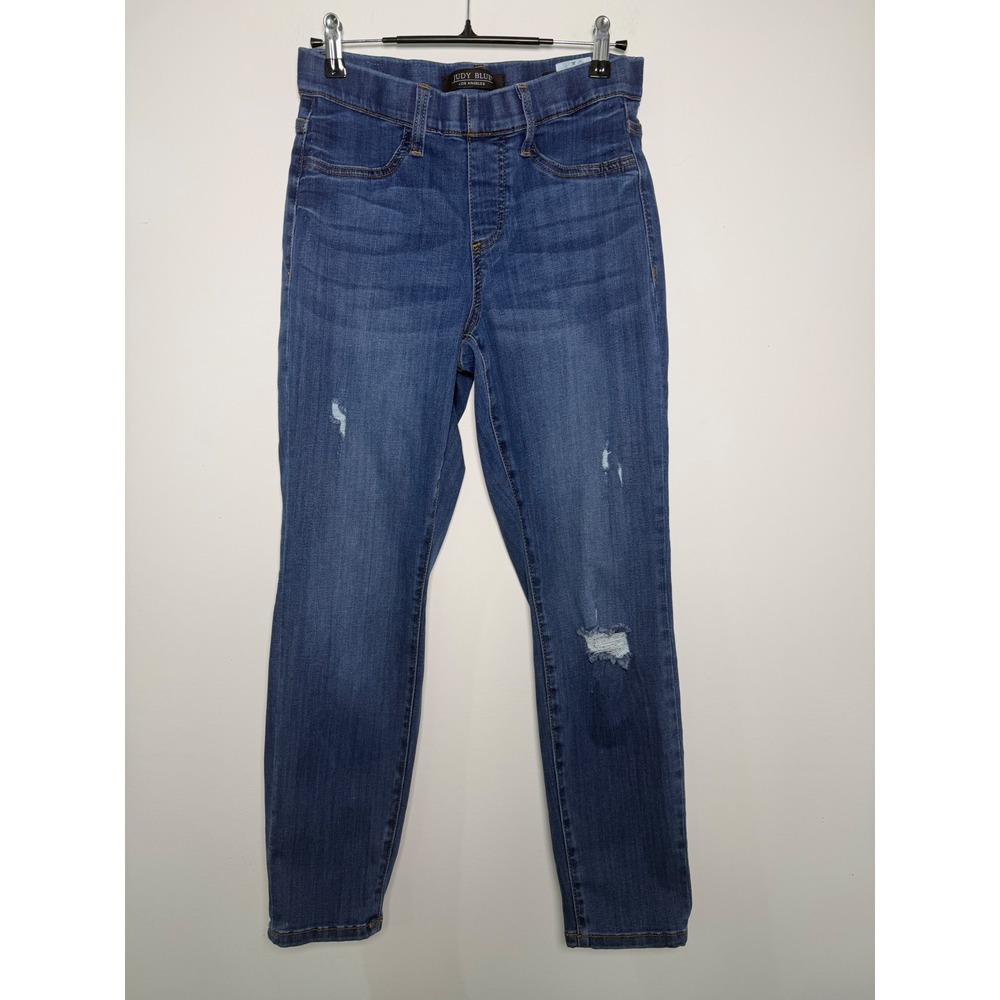 Judy Blue Boyfriend Pull On Distressed Jeans Medium Wash Size 5/27 JN88369